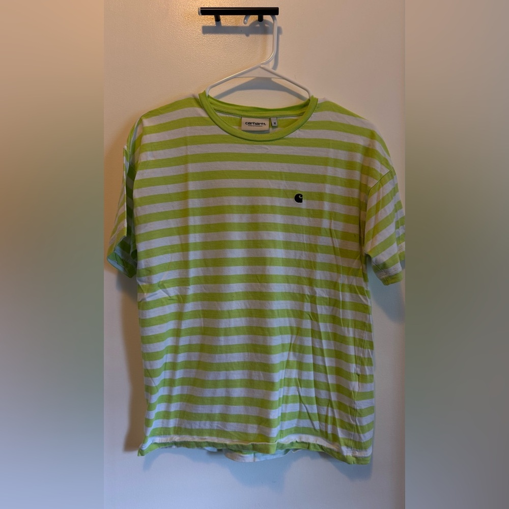 Carhartt WIP Green and White Striped Short Sleeve Tee